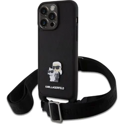 Karl Lagerfeld Saffiano Crossbody Metal Karl and Choupette Zadný kryt pre iPhone 15 Pro Max Black