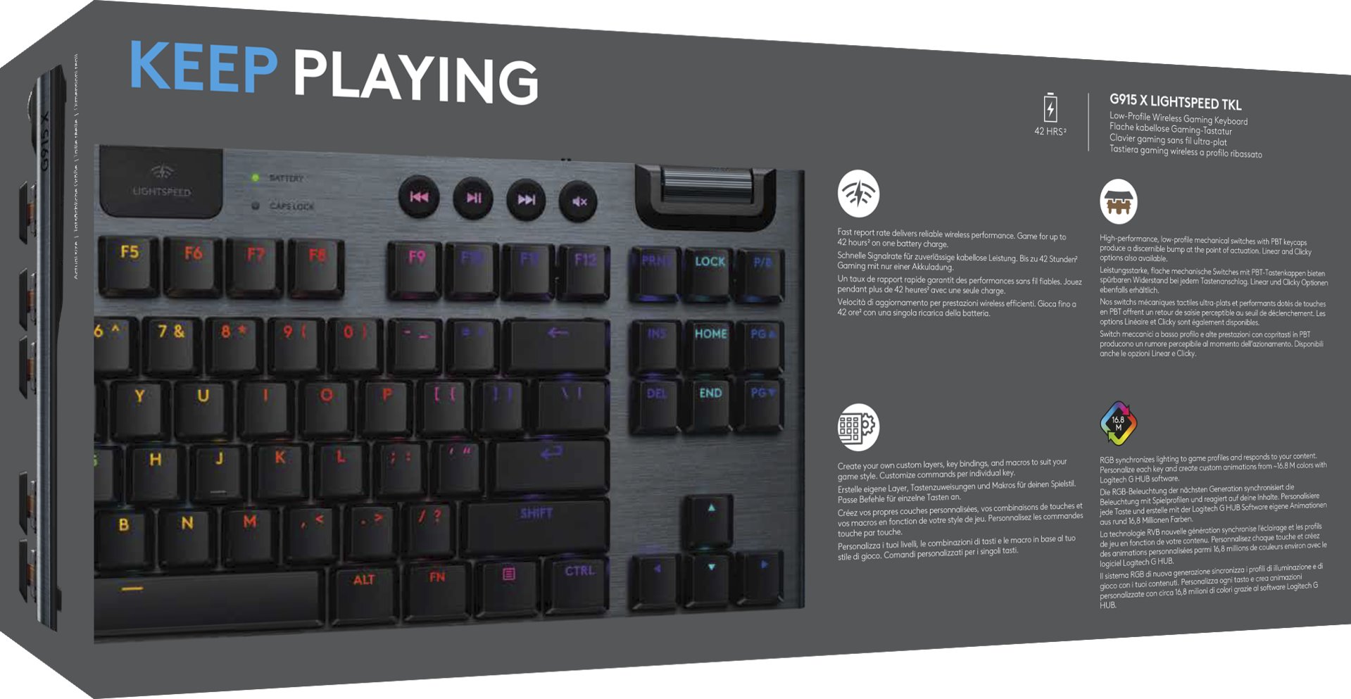 KBC Logitech Tactile Keyboard - G915 TKL X - US INTL, čierna, bezdrôtová