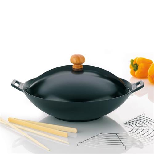 KELA Liatinový wok 36 cm s príslušenstvom, sada 5 kusov