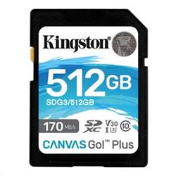 Kingston SDXC 512GB Canvas Go! Plus UHS-I U3 V30 rýchlosť až 170MB/s SDG3/512GB