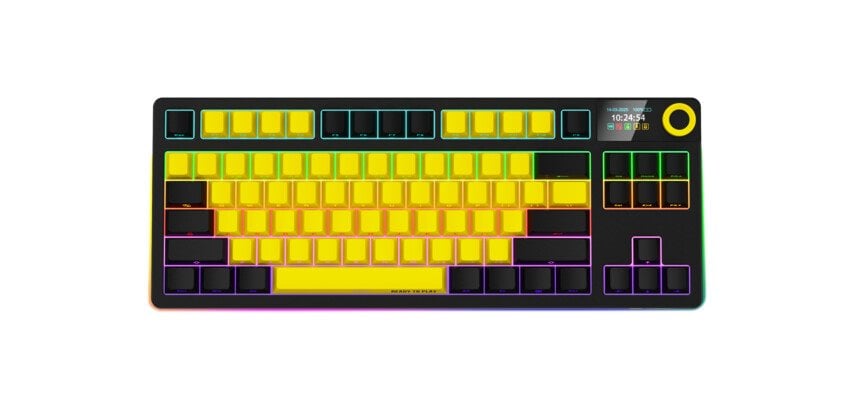 Klávesnica LORGAR KBP70TKLW, mechanická TKL, 75%, bezdrôtová herná, čierna/žltá, CS