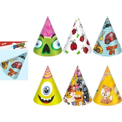 Klobouček karnevalový 6ks 16cm papírový mix č.4