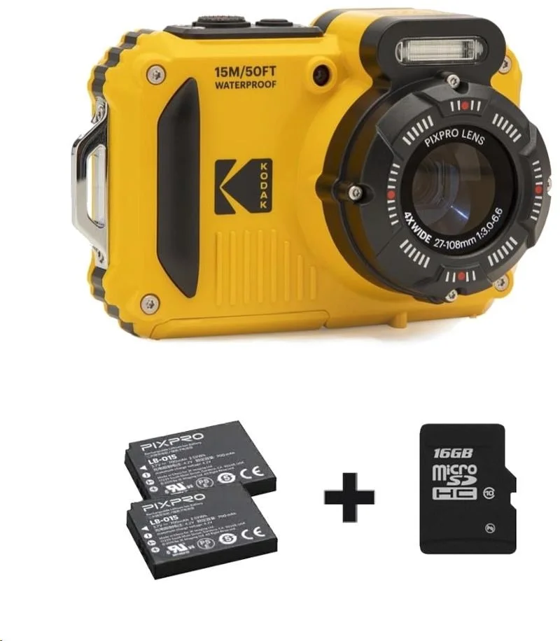 Kodak WPZ2 Yellow Bundle - fotoaparát + SD karta a 2x náhradní baterie
