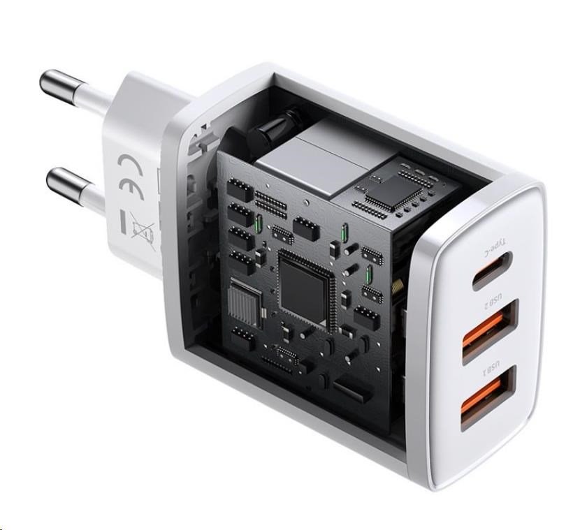 Kompaktný rýchlonabíjací adaptér Baseus 2x USB-A, 1x USB-C 30W biely