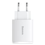 Kompaktný rýchlonabíjací adaptér Baseus 2x USB-A, 1x USB-C 30W biely