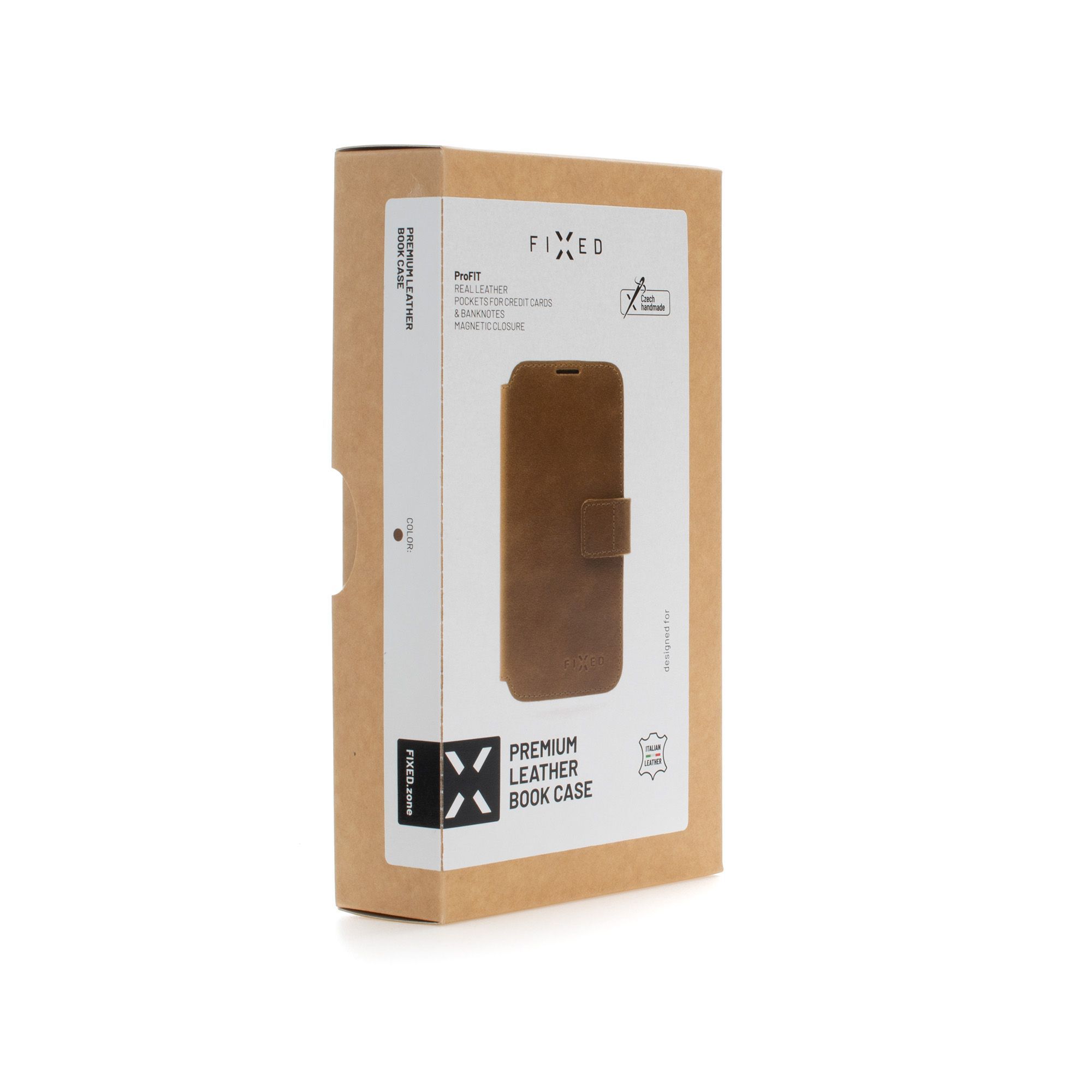 Kožené puzdro typu kniha FIXED ProFit pre Apple iPhone 13, hnedé