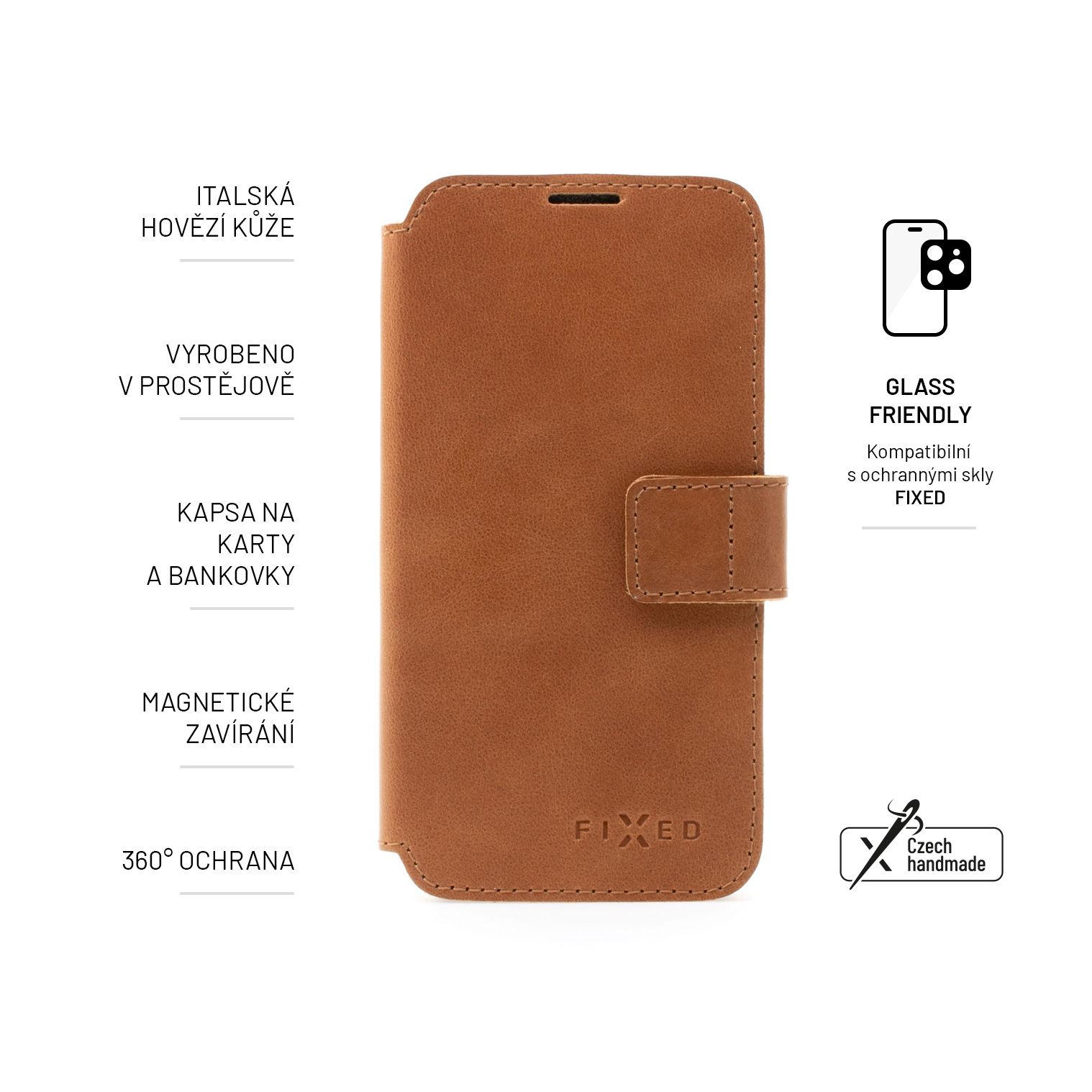 Kožené puzdro typu kniha FIXED ProFit pre Apple iPhone 14 Plus, hnedé