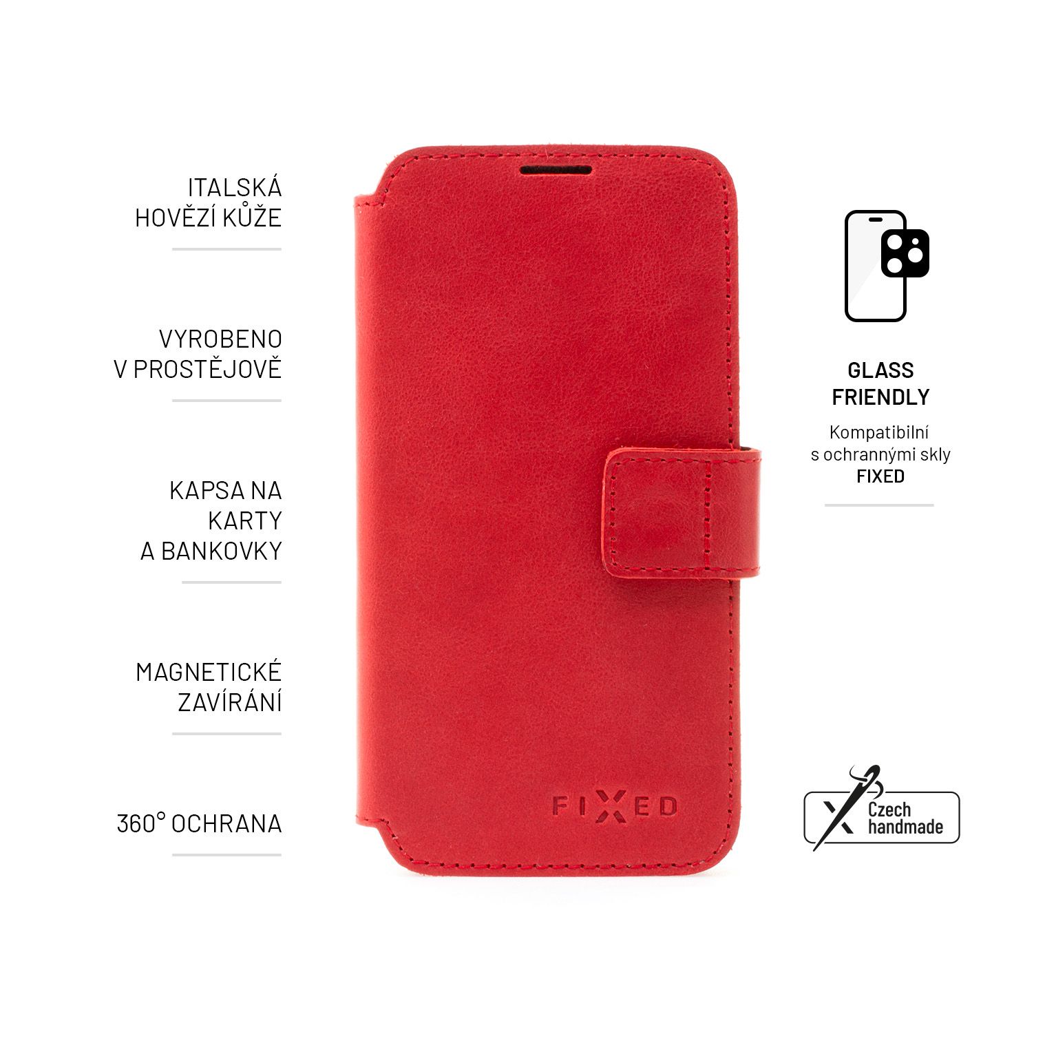 Kožené puzdro typu kniha FIXED ProFit pre Apple iPhone 14 Pro, červené