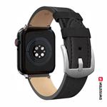 Kožený remienok Swissten pre Apple Watch 42–49 mm, čierny (strieborná spona)  