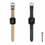 Kožený remienok Swissten pre Apple Watch 42–49 mm, čierny (strieborná spona)  