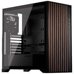 Krux skříň Palum / ATX / 2x120 mm fan / 2xUSB 2.0 / USB-C / dřevěné elementy / temperované sklo / černá