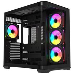 Krux skříň Tano ATX / 4x120 mm PWM ARGB fan / 2xUSB 3.0 / USB-C / panoramatická zaoblená/ černá