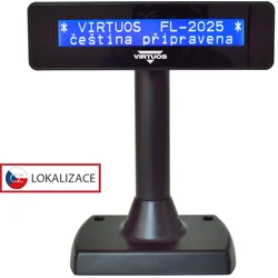 LCD zákaznický displej Virtuos FL-2025MB 2x20, serial (RS-232), černý