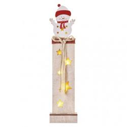 LED dekorace dřevěná – sněhulák, 46 cm, 2x AA, vnitřní, teplá bílá, časovač