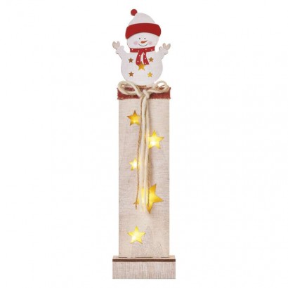 LED drevená dekorácia - snehuliak, 46 cm, 2x AA, vnútorná, teplá biela, časovač