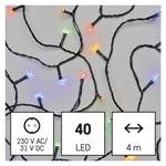 LED vánoční řetěz, 4 m, venkovní i vnitřní, multicolor, časovač