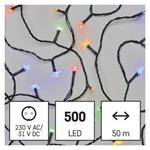 LED vánoční řetěz, 50 m, venkovní i vnitřní, multicolor, časovač
