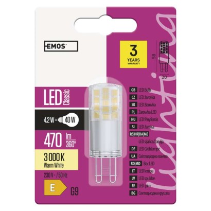 LED žárovka Classic JC 4,2W G9 teplá bílá