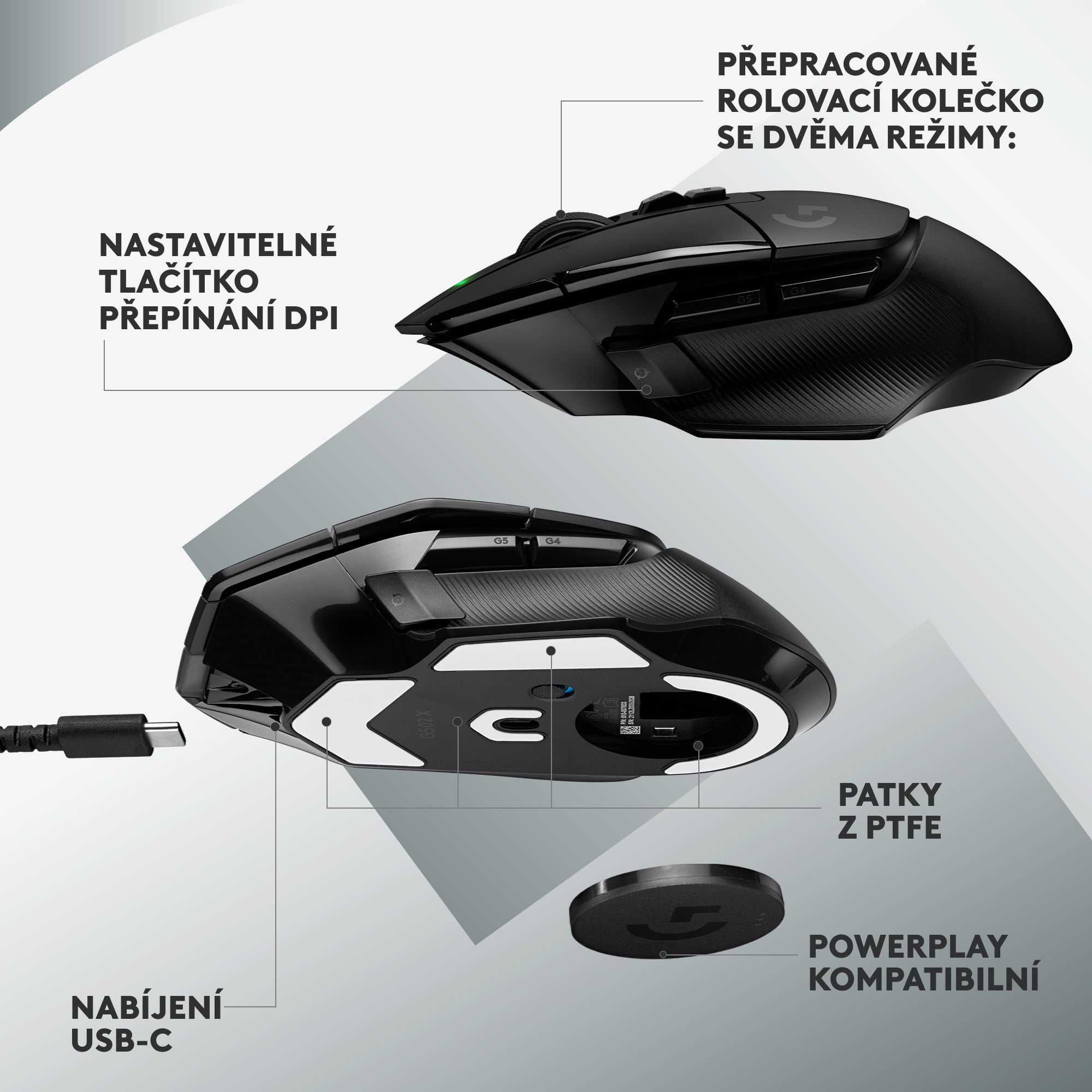 Logitech G502 X LIGHTSPEED Wireless Gaming Mouse, černá