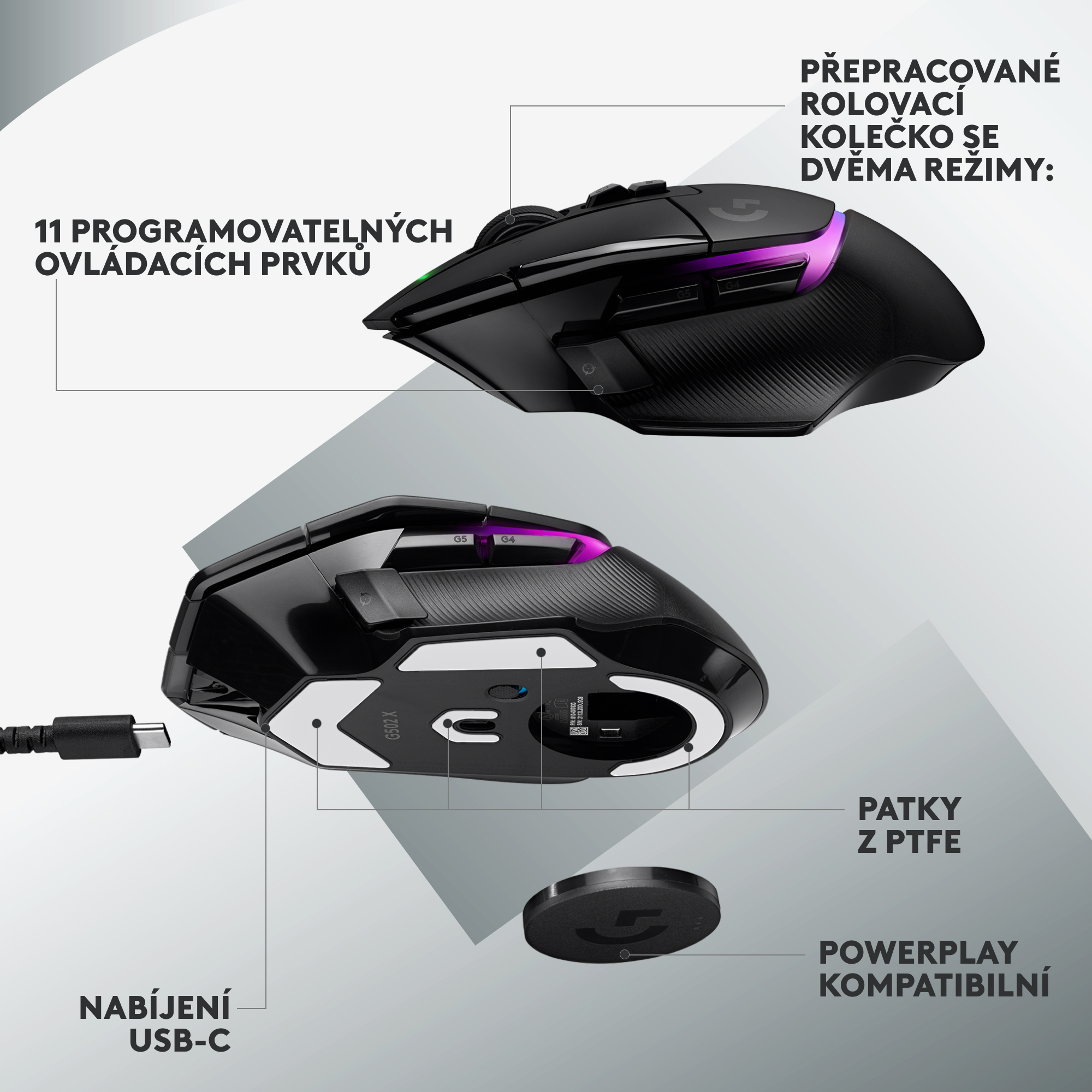 Logitech G502 X PLUS Wireless RGB Gaming Mouse, černá