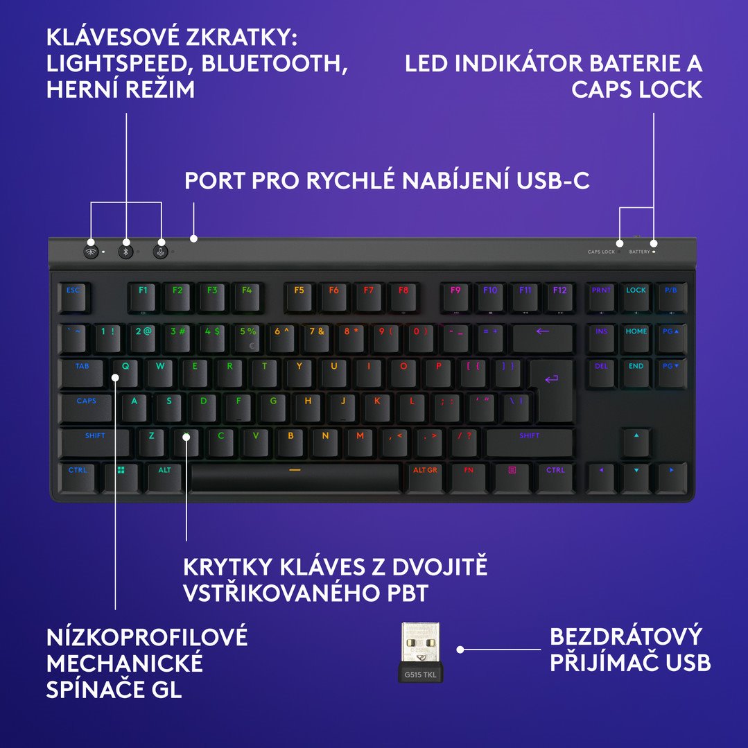 Logitech G515 TKL LIGHTSPEED, čierna, bezdrôtová