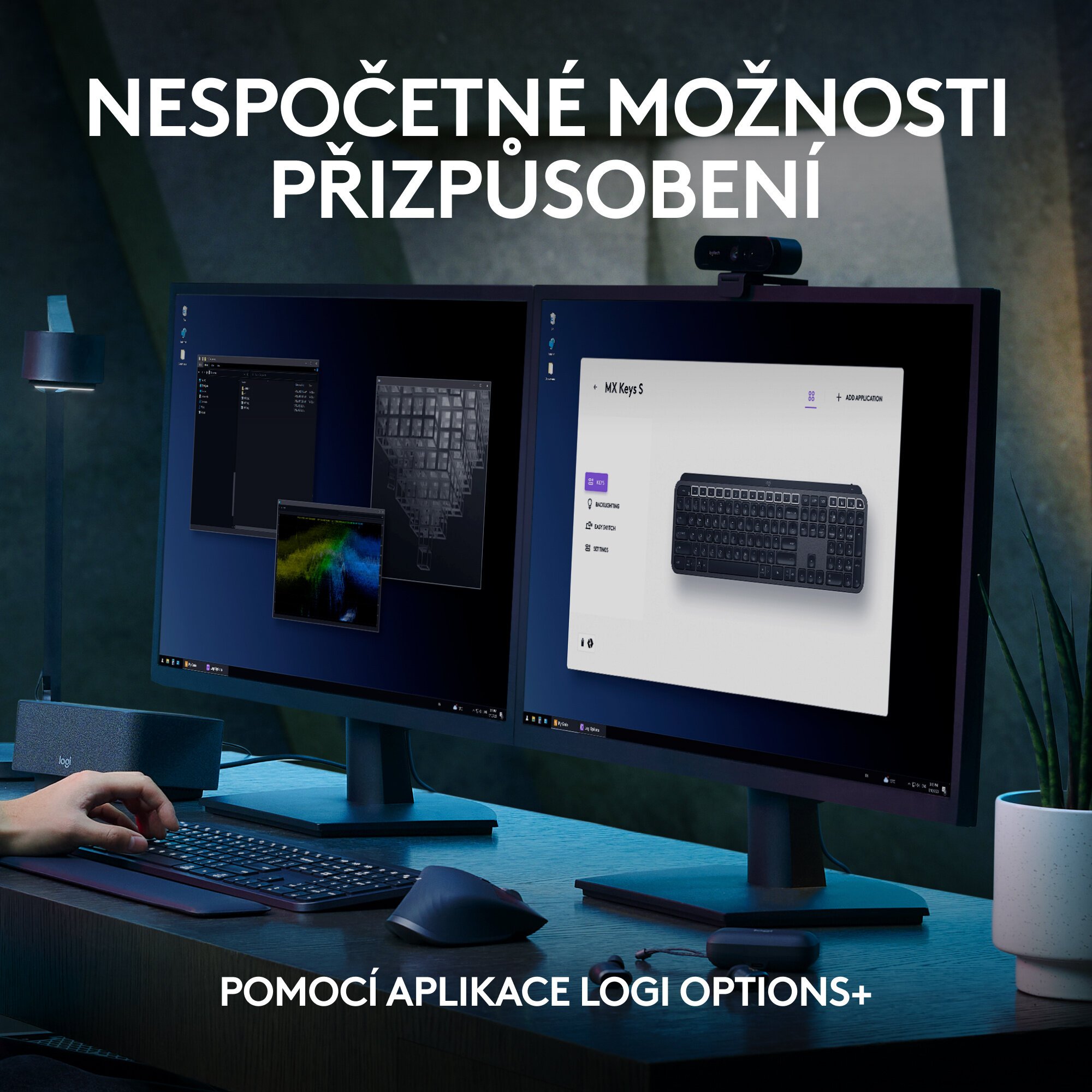 Logitech klávesnice Wireless MX Keys S, US, INTL, bezdrátová, Pale Grey, Bolt