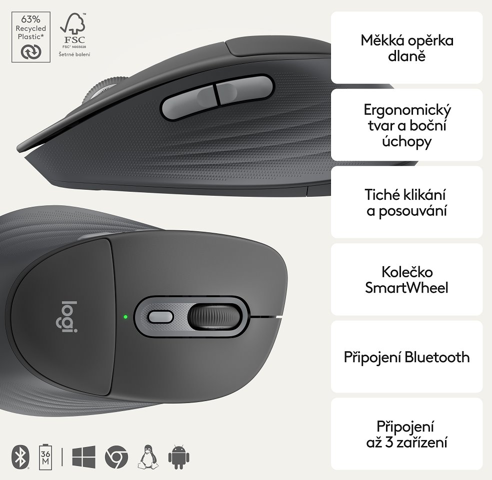 Logitech MK880 US INTL, bezdrátová klávesnice s myší, grafitová