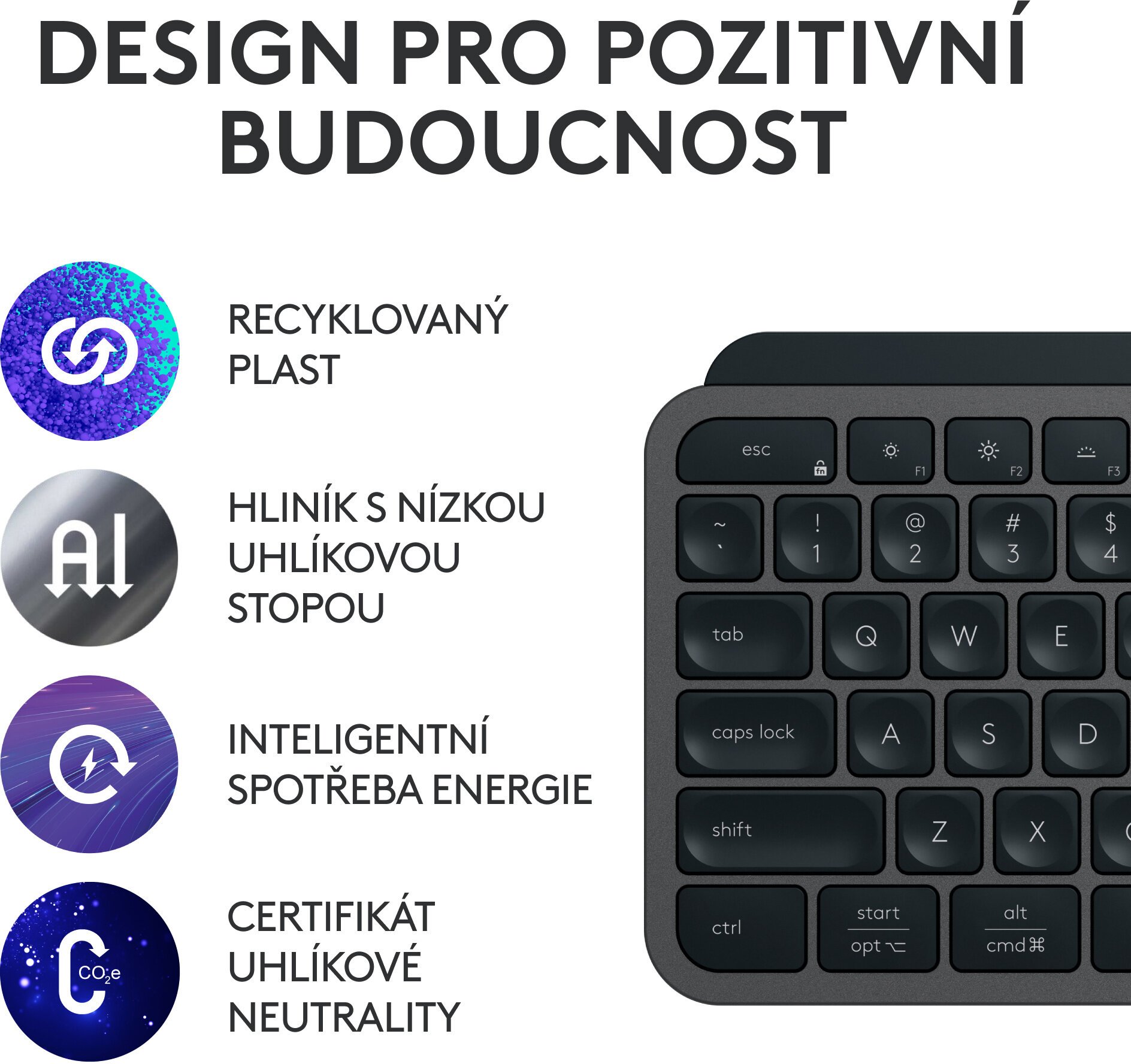 Logitech MX Keys S, CZ, bezdrôtová klávesnica, čierna/grafitová