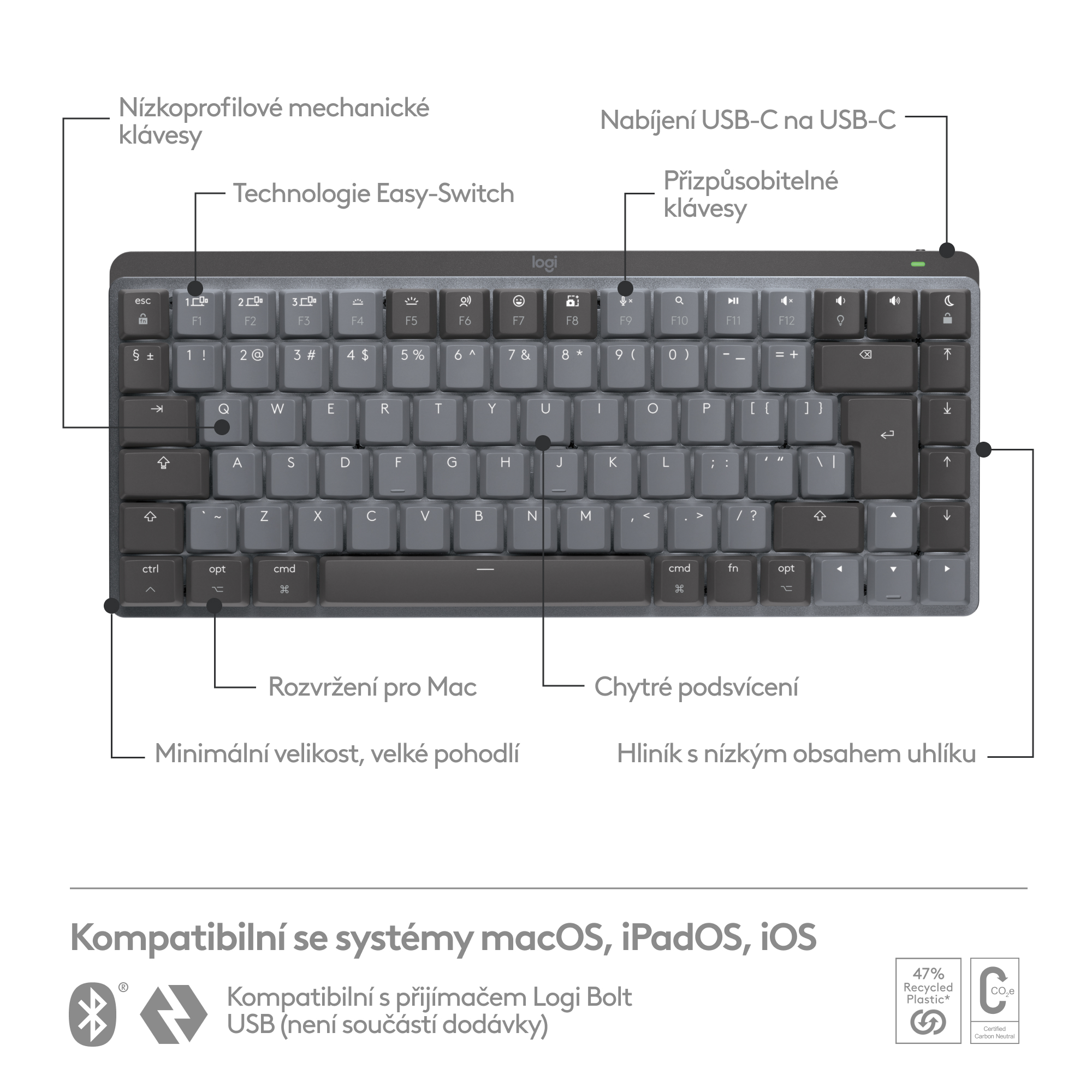 Logitech MX Mechanical Mini pre Mac Minimalist, vesmírne sivá, CZ