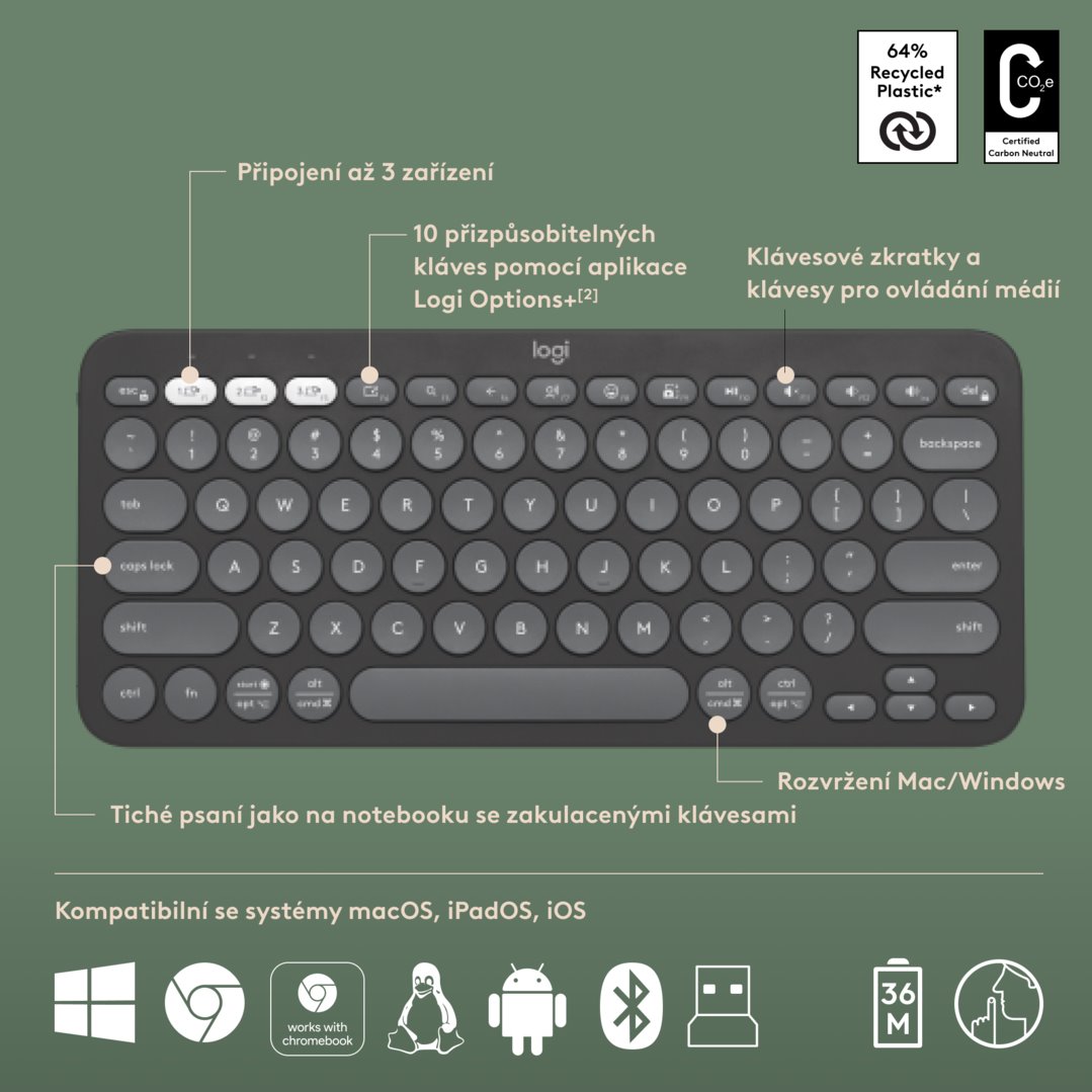 Logitech Pebble 2 Combo, bezdrôtová klávesnica a myš, grafitová