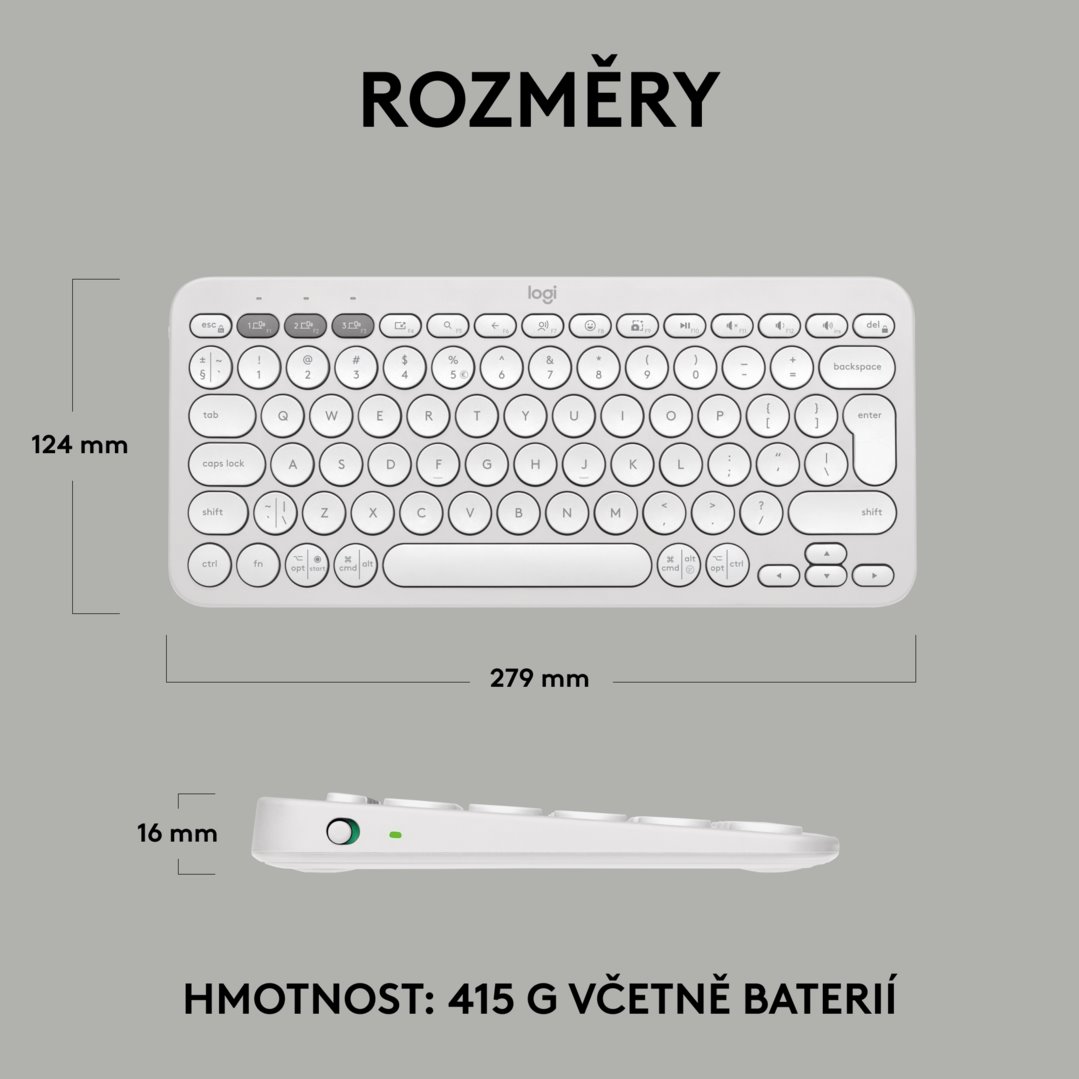 Logitech Pebble Keys 2 K380s, US, bezdrátová klávesnice, bílá