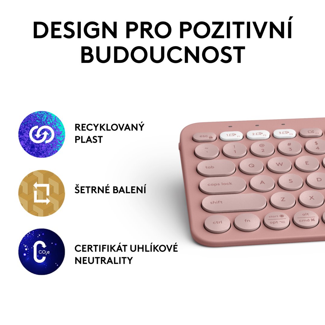 Logitech Pebble Keys 2 K380s, US, bezdrátová klávesnice, růžová