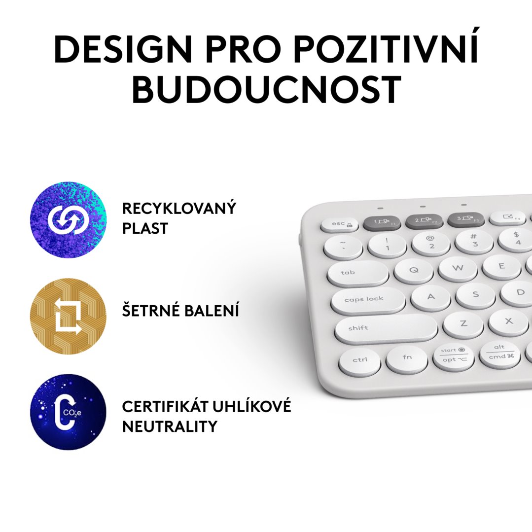 Logitech Pebble Keys 2 K380s, US, bezdrôtová klávesnica, biela