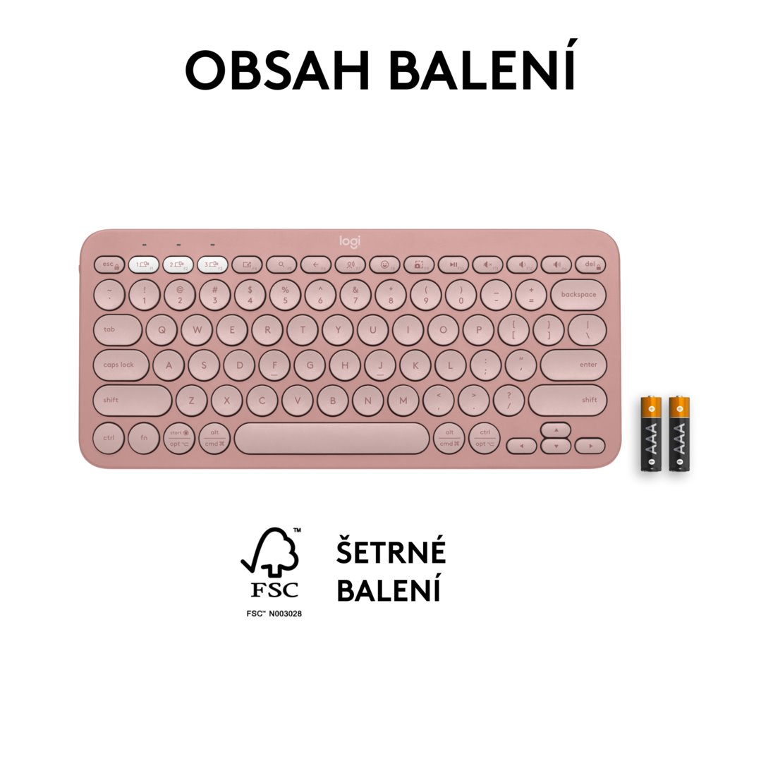 Logitech Pebble Keys 2 K380s, US, bezdrôtová klávesnica, ružová