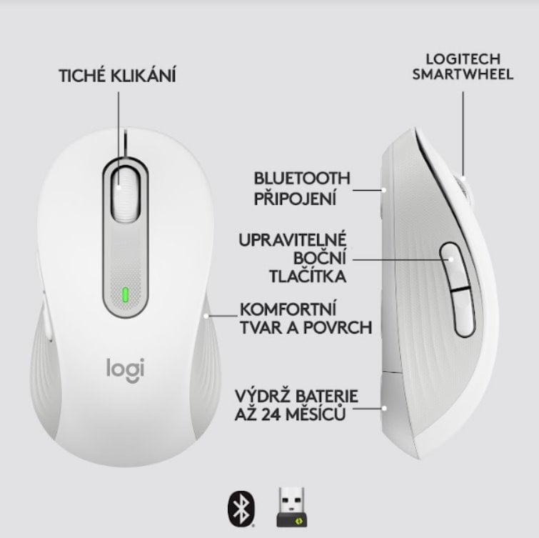 Logitech Wireless M650 M, biela