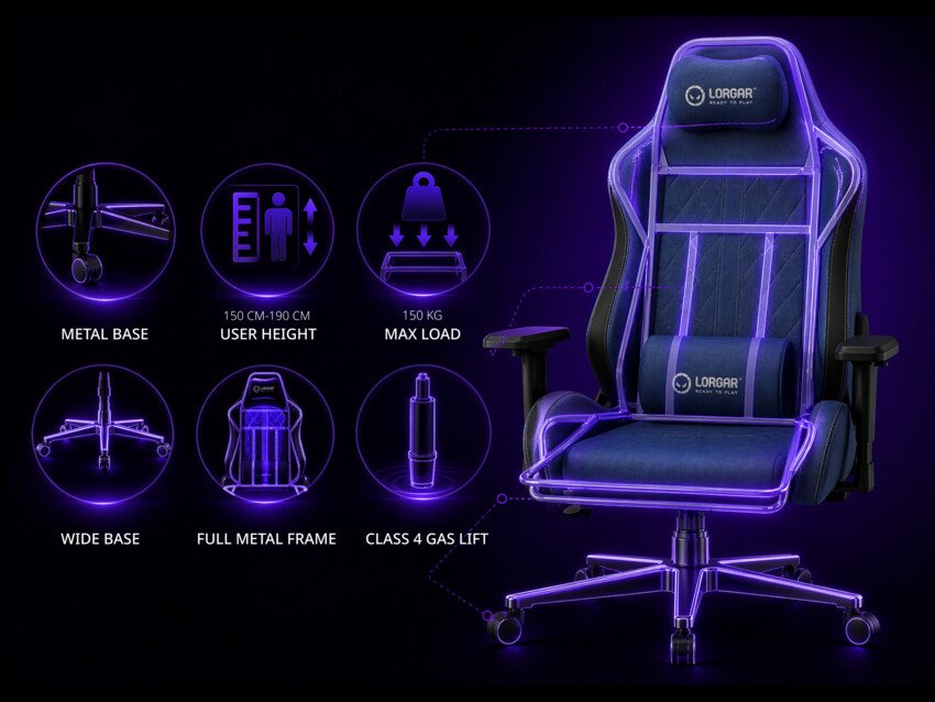 LORGAR CHA41, Ergonomic Gaming Chair Advanced, Černá/bílá
