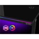 LORGAR stůl s nastavitelnou výškou, bezdrátovou nabíječkou, RGB osvětlením a USB porty, dřevěná deska, černý