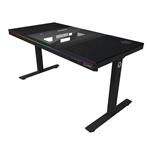 LORGAR stůl s volitelnou výškou, vestavěnou skříní pro PC, bezdrátovou nabíječkou, RGB a USB porty, dřevěná deska