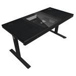 LORGAR stůl s volitelnou výškou, vestavěnou skříní pro PC, bezdrátovou nabíječkou, RGB a USB porty, dřevěná deska