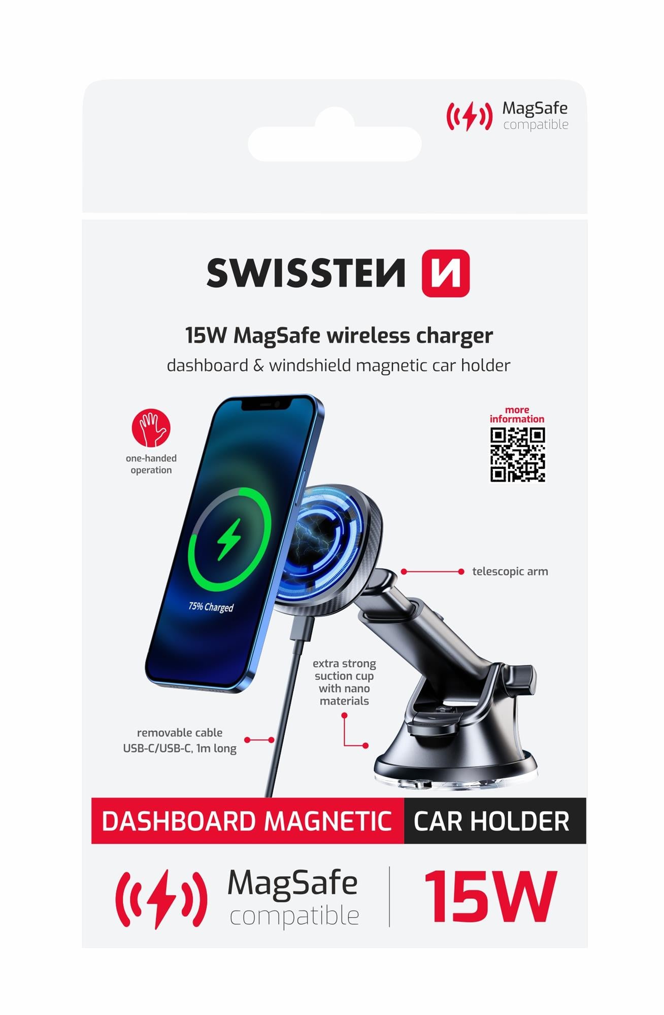 Magnetický držiak Swissten s nabíjaním 15 W