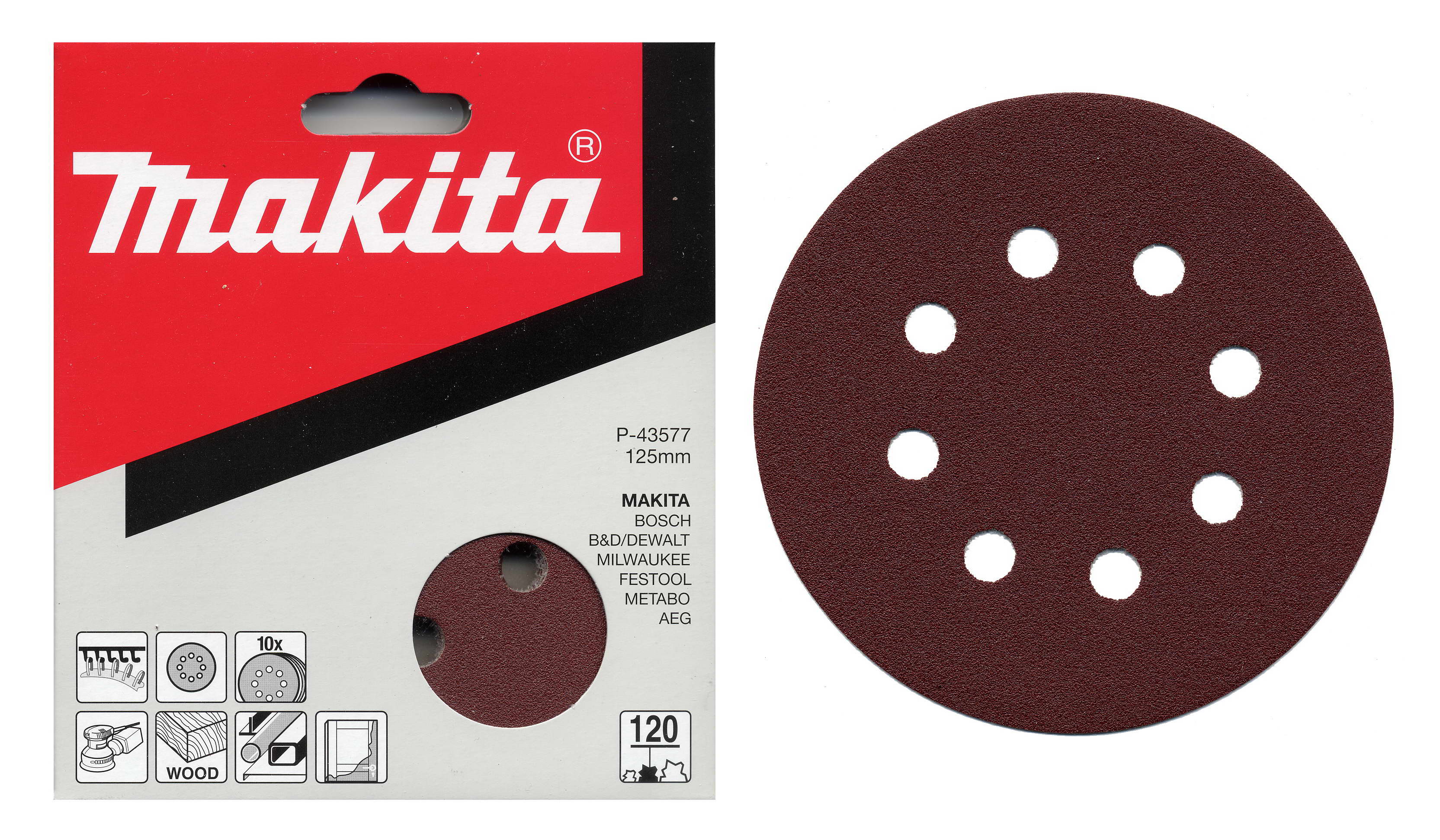 MAKITA brusný papír suchý zip 125mm 8 děr K40 10ks=oldP-00474