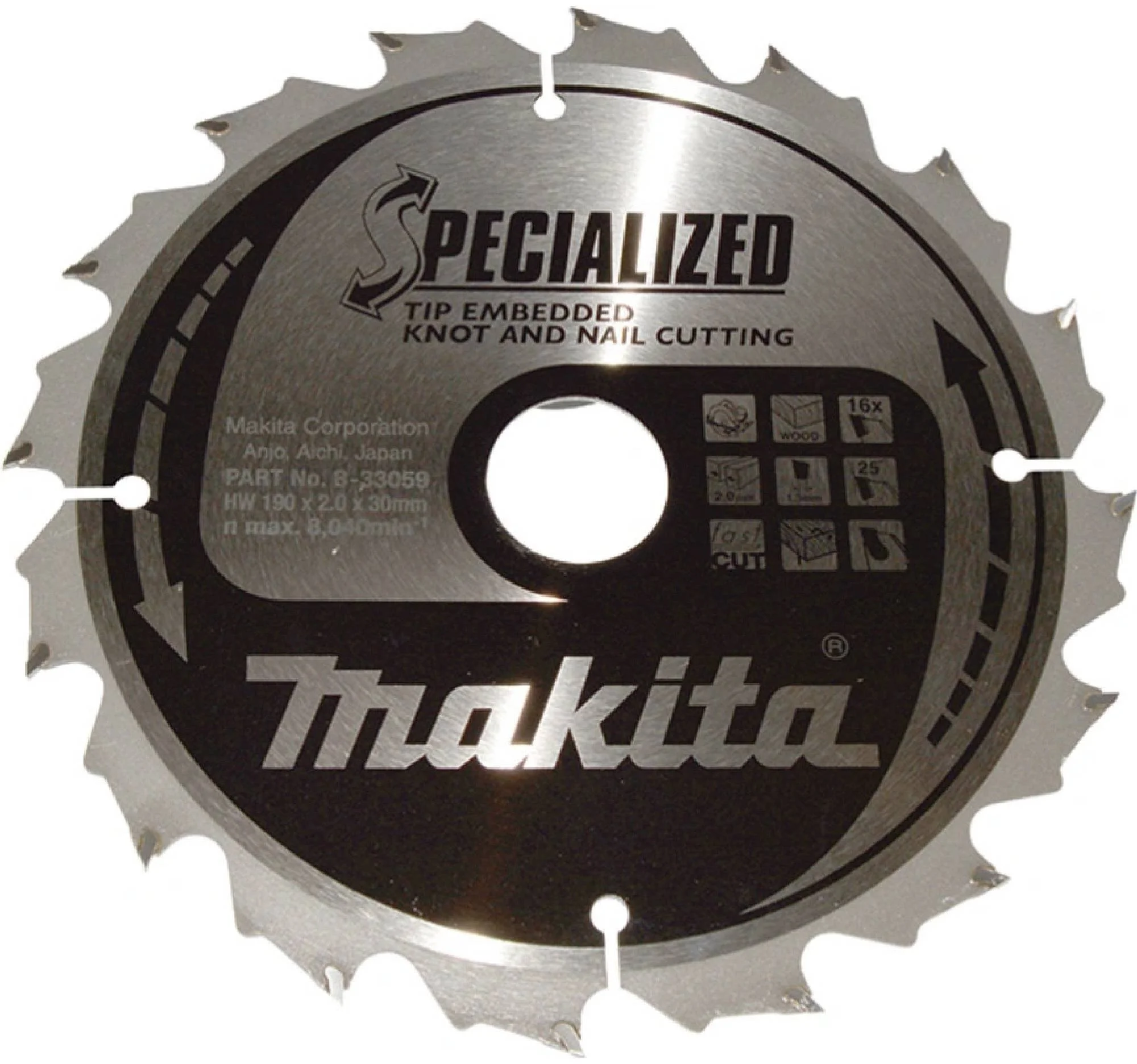 Makita kotouč pilový dřevo SPECIALIZED se zapuštěnými zuby 190x2x30mm 16Z (B-33059)