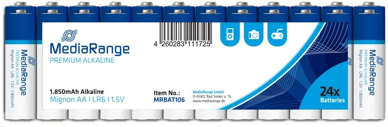 MediaRange Premium Alkalické batérie LR06 (AA, tužkové) 1,5V blister 24ks/balenie