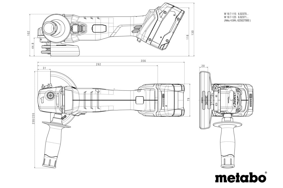 Metabo W 18 7-125 (602371850), bez aku