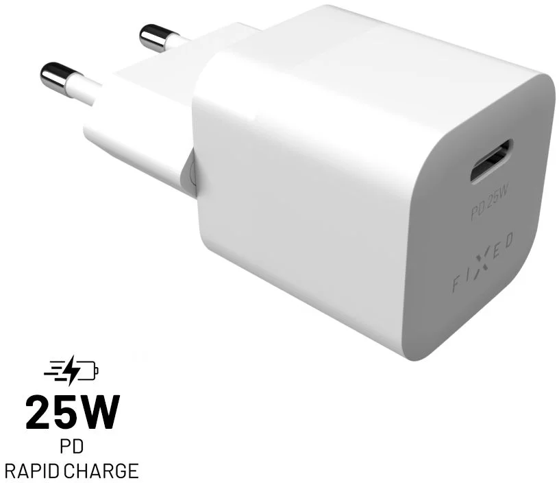 Mini sieťová nabíjačka FIXED s výstupom USB-C a podporou PD, 25 W, biela