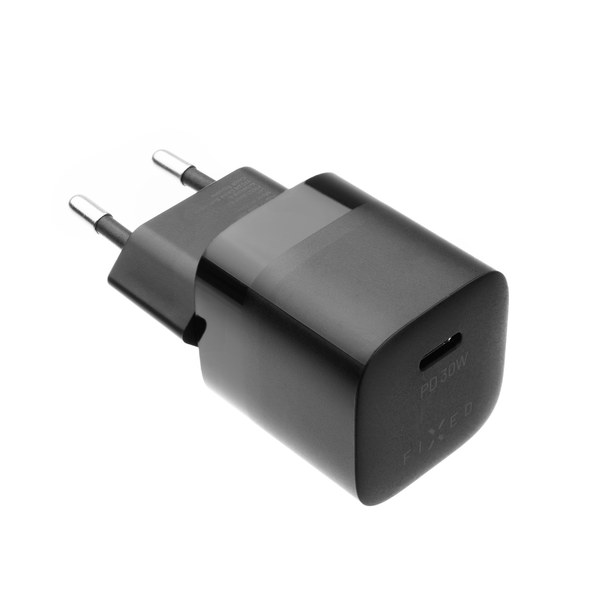 Mini sieťová nabíjačka FIXED s výstupom USB-C a podporou PD, 30 W, čierna