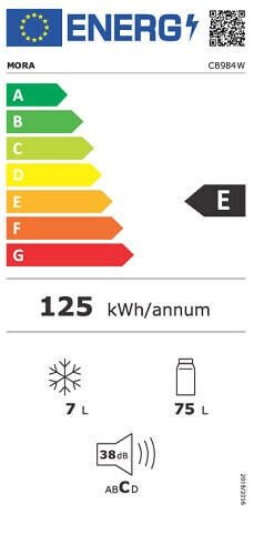 Mora CB 984 W Voľne stojaca chladnička s mrazničkou 75/7 l
