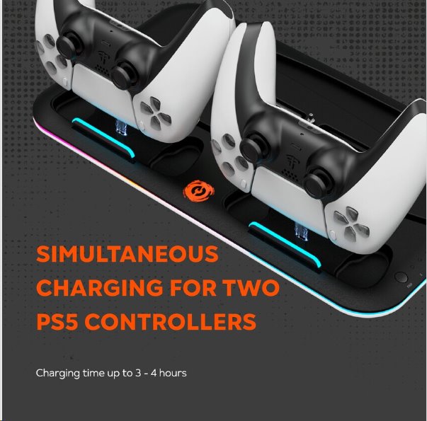 Multifunkčný chladiaci stojan CANYON pre PS5, nabíjanie 2 ovládačov PS5, podsvietenie RGB, čierny