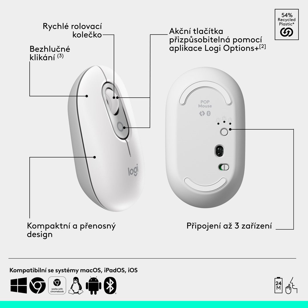 Myš Logitech POP, biela