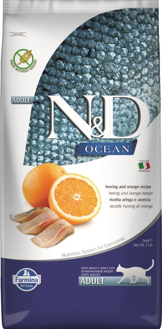 N&D OCEAN CAT Adult Herring & Orange 5kg granule pro kočky